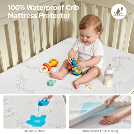 CozyNest | Waterproof Crib Mattress Protector with Soft Gray Fabric | Noiseless & Machine Washable for Ultimate Baby Comfort