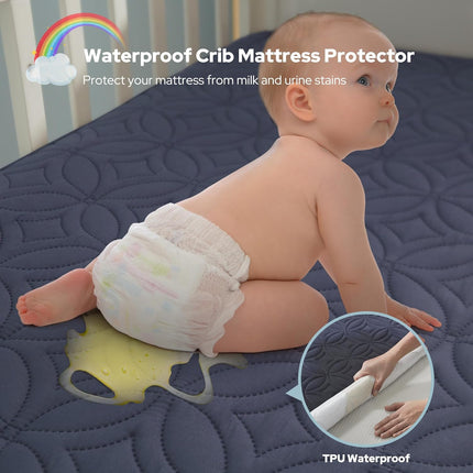 CozyNest | Waterproof Crib Mattress Protector with Soft Gray Fabric | Noiseless & Machine Washable for Ultimate Baby Comfort