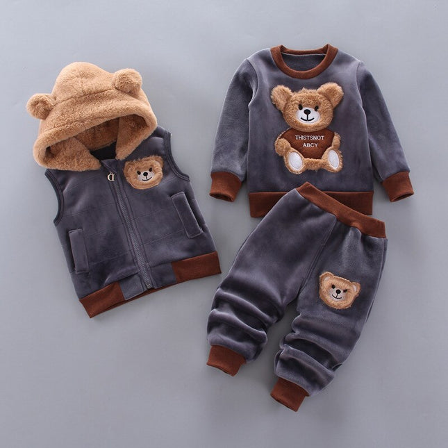 Infant Winter Outfit with Hood and Ears, Baby Winter Clothes Set of 3 in Soft Cotton for 6 to 36 Months