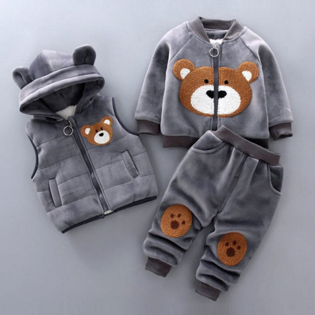 Infant Winter Outfit with Hood and Ears, Baby Winter Clothes Set of 3