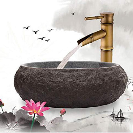 Bathroom Faucets, Single Handle Bathroom Faucet, Brass Single Hole Bathroom Sink Faucet with Bamboo Design