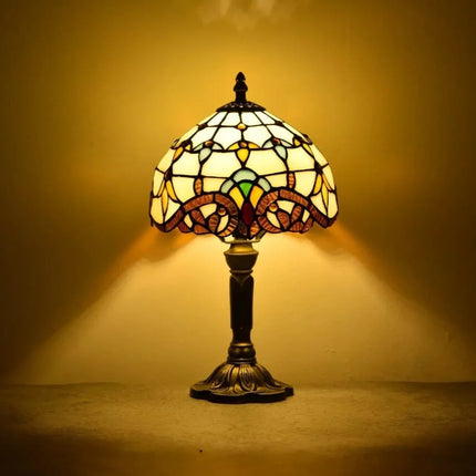 Antique Stained Glass Table Lamp with Durable Resin Base | Artful Illumination for Elegant Home Decor