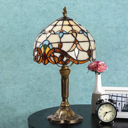 Antique Stained Glass Table Lamp with Durable Resin Base | Artful Illumination for Elegant Home Decor