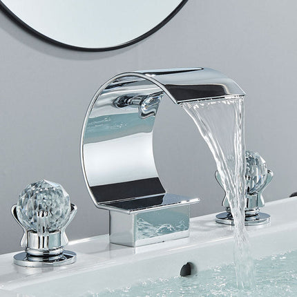8 Inch 3 Hole Waterfall Bathroom Sink Faucet, Bathroom Sink Faucet with Crystal Handles – image 6