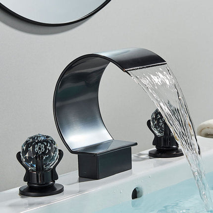 8 Inch 3 Hole Waterfall Bathroom Sink Faucet, Bathroom Sink Faucet with Crystal Handles – image 9