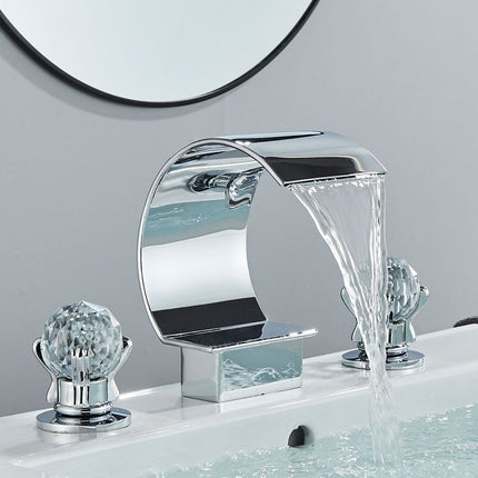 Widespread Bathroom Faucet, 8 Inch 3 Hole Waterfall Bathroom Sink Faucet with Crystal Handles