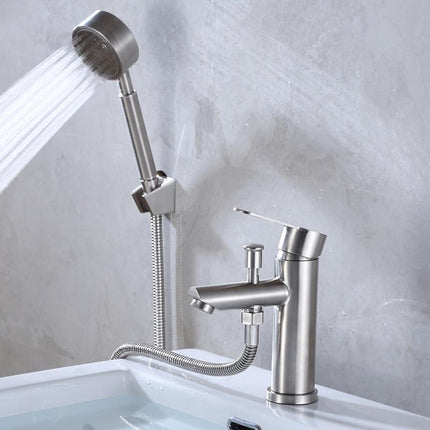 Pull Out Bathroom Faucet with Handheld Shower Head, Single Hole Bathroom Faucet, Stainless Steel Bathroom Sink Faucet