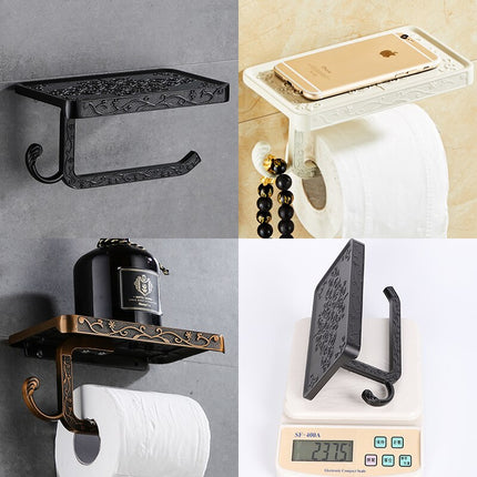 Wall Mounted Toilet Paper Holder with Shelf, Carved Antique Bronze Toilet Paper Holder with Phone Shelf for – image 4