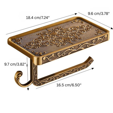 Wall Mounted Toilet Paper Holder with Shelf, Carved Antique Bronze Toilet Paper Holder with Phone Shelf for – image 9