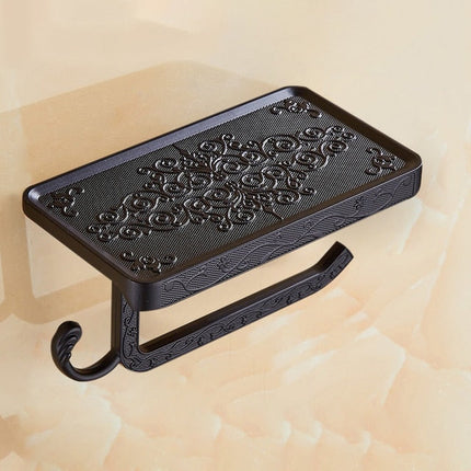 Wall Mounted Toilet Paper Holder with Shelf, Carved Antique Bronze Toilet Paper Holder with Phone Shelf for – image 7