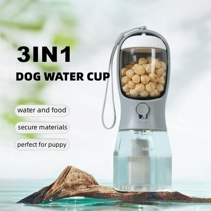 3-in-1 Pet Water Bottle with Filtration System | Portable Dispenser for Food, Water, and Waste Bags