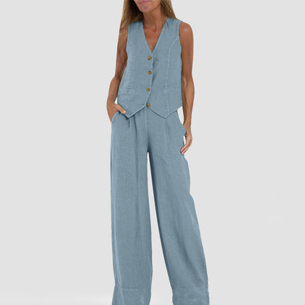 Stylish Summer Vest Suit with Sleeveless Design | Lightweight Cotton-Linen Outfit for Comfortable Warm Weather