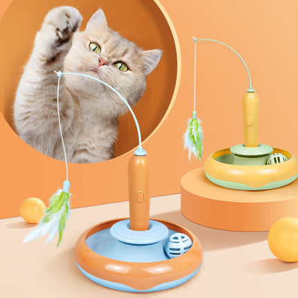 2-in-1 Feather Cat Turntable Toy with Interactive Rotating Design | Engaging Fun for Indoor Play and Hunting Instincts