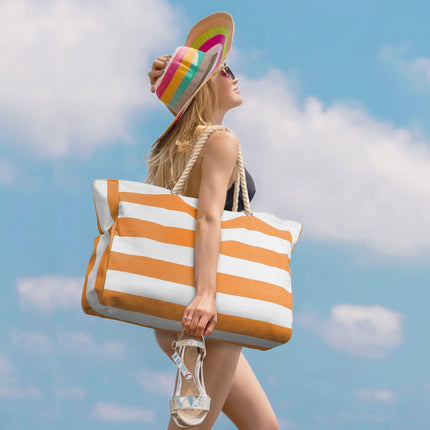 Large Beach Tote Bag with Zipper, Sandproof Mesh Beach Bag with Bottle Pockets – image 30