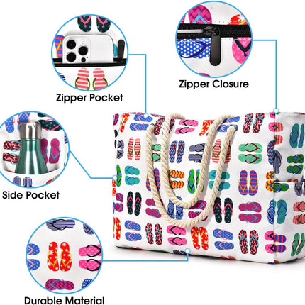 Large Beach Tote Bag with Zipper, Sandproof Mesh Beach Bag with Bottle Pockets – image 42