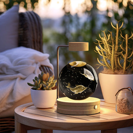 Crystal Glass LED Night Light with 3D Pattern | USB Rechargeable Home Decor for Warm Ambiance
