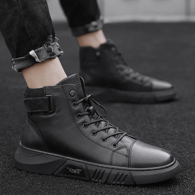 Black Boots for Men, Mens Leather Boots with Cushioned Insole