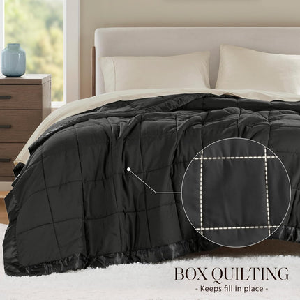 Windom Collection | Down Alternative Blanket with Moisture-Wicking Treatment | Lightweight & Soft Bed Cover for All Seasons, Satin Trim