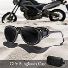Anti Glare Glasses for Motorcycle Riders, Steampunk Goggles with Leather Frame, UV Protection Sunglasses