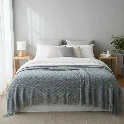 Cashmere Throw Blanket, Lightweight Knit Blanket with Tassels