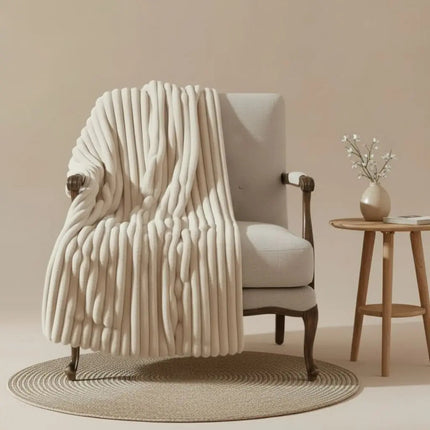 Throw Blanket for Couch, Soft Blanket with Striped Jacquard, Plush Rabbit Fur Blanket for Sofa and Bed