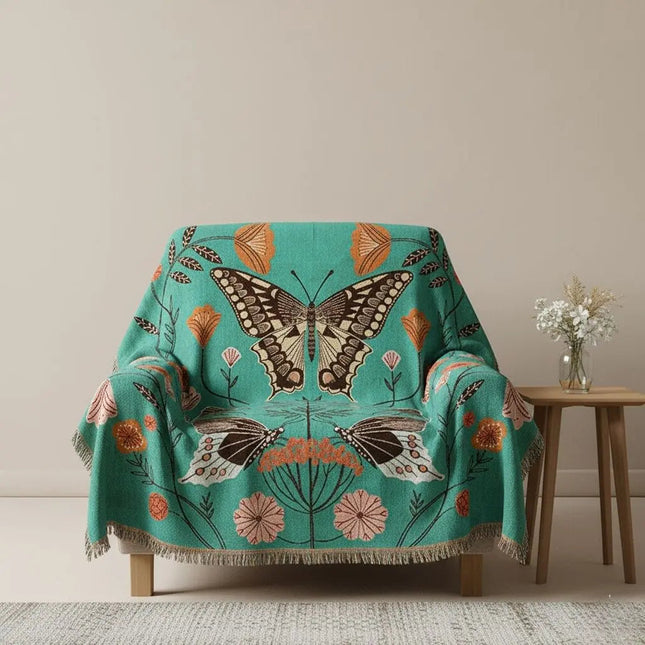 Woven Throw Blanket, Boho Sofa Cover Blanket with Bold Shapes