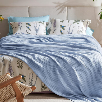 Cozy Haven | 100% Cotton Queen Blanket with Cooling Waffle Weave | Soft & Breathable for Summer Comfort