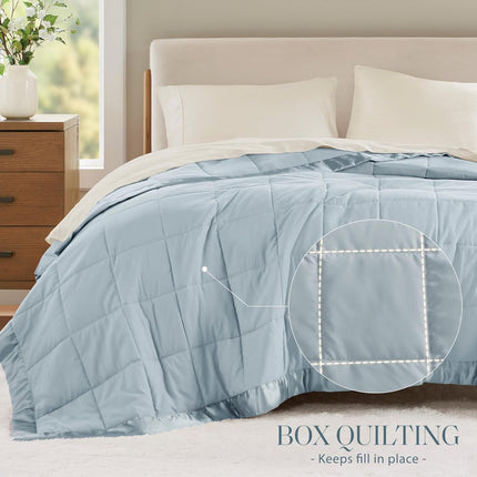 Windom Collection | Down Alternative Blanket with Moisture-Wicking Treatment | Lightweight & Soft Bed Cover for All Seasons, Satin Trim
