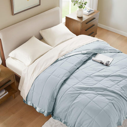 Windom Collection | Down Alternative Blanket with Moisture-Wicking Treatment | Lightweight & Soft Bed Cover for All Seasons, Satin Trim