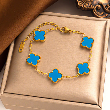 Charm Bracelet, 14K Gold Plated Clover Bracelet – image 9