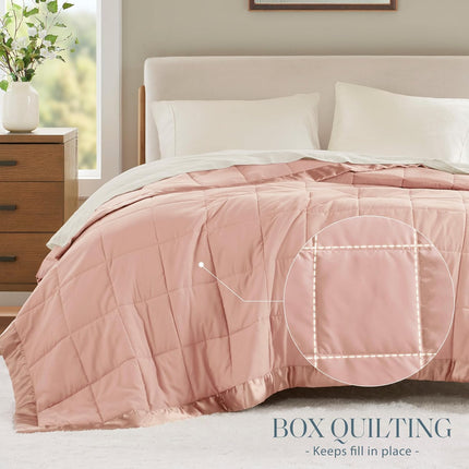 Windom Collection | Down Alternative Blanket with Moisture-Wicking Treatment | Lightweight & Soft Bed Cover for All Seasons, Satin Trim