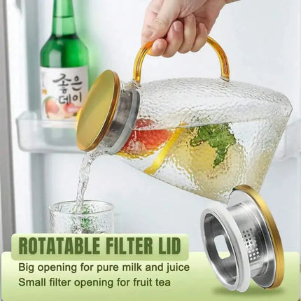 Glass Water Pitcher with Handle, Glass Pitcher with Lid and Strainer