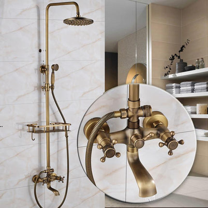 Bathtub Faucet with Hand Shower, Antique Brass Shower Faucet Set, Shower and Tub Faucet Sets with Sliding Bar