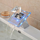 Bathroom Faucet with LED Light, Glass Waterfall Bathroom Faucet, Single Handle Brass Bathroom Sink Faucet