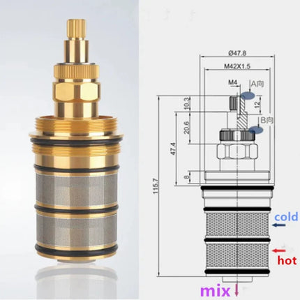 Shower Cartridge Replacement, Brass Thermostatic Shower Valve Cartridge with Handle