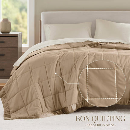 Windom Collection | Down Alternative Blanket with Moisture-Wicking Treatment | Lightweight & Soft Bed Cover for All Seasons, Satin Trim