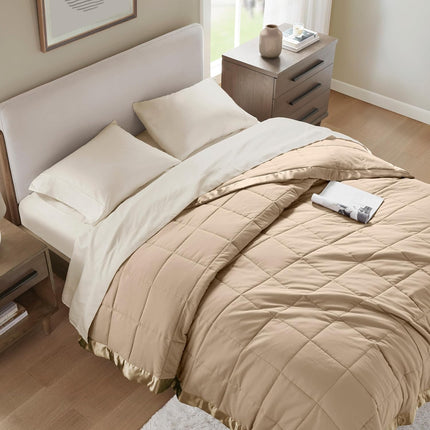 Windom Collection | Down Alternative Blanket with Moisture-Wicking Treatment | Lightweight & Soft Bed Cover for All Seasons, Satin Trim