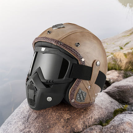 DOT Motorcycle Helmet Open Face, Retro PU Leather Helmet ECE Certified – image 6
