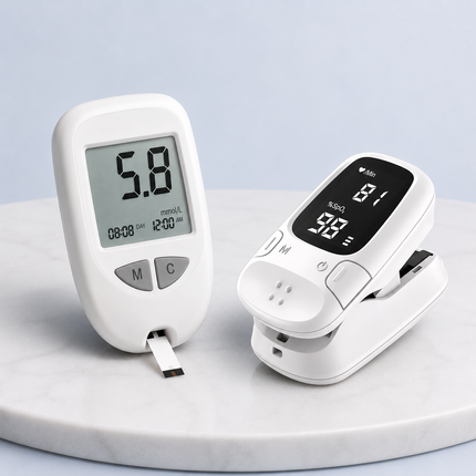 Digital Blood Glucose Monitor & Oxygen Monitor| Fingertip Device with LED Display And Digital Blood Glucose Monitor | Non-Invasive Monitoring for Health Tracking (Bundle)