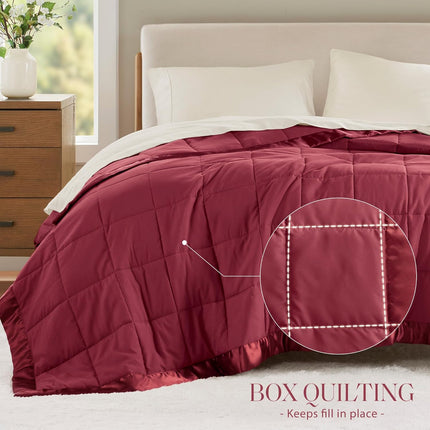 Windom Collection | Down Alternative Blanket with Moisture-Wicking Treatment | Lightweight & Soft Bed Cover for All Seasons, Satin Trim