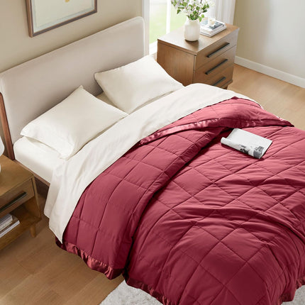 Windom Collection | Down Alternative Blanket with Moisture-Wicking Treatment | Lightweight & Soft Bed Cover for All Seasons, Satin Trim