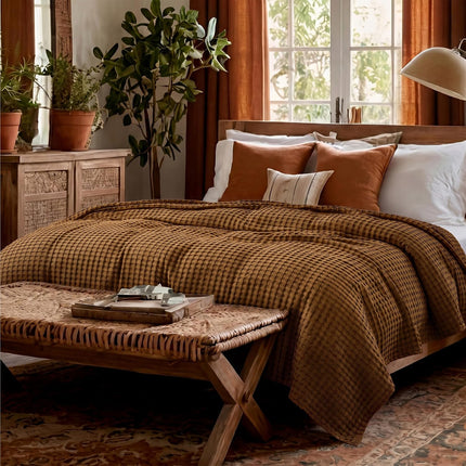Cozy Haven | Cooling Waffle Queen Blanket with Lightweight Cotton & Bamboo | Soft Summer Throw for Hot Sleepers