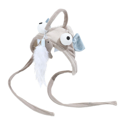 Head-Wearing Cat Toy with Feather Teaser | Adjustable Interactive Hat for Hands-Free Play