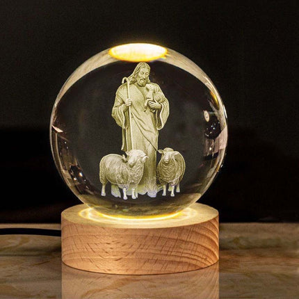 Jesus Glowing Crystal Ball with LED Wooden Base, Religious Gifts – image 17