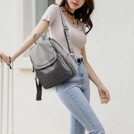 Urban Chic | Anti-Theft Leather Backpack for Women with Concealed Zippers | Stylish and Secure for Daily Use