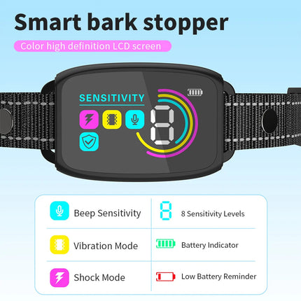 Smart Anti-Barking Dog Collar with HD Display & IP67 Waterproof | Humane Training for Dogs 8-120 lbs