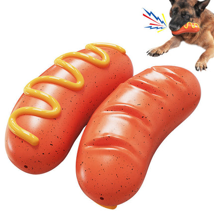 TPR Dog Bite Toy in Hot Dog Sausage Shape with Squeaky Sound | Interactive Playtime for Dental Health and Chewing Instincts