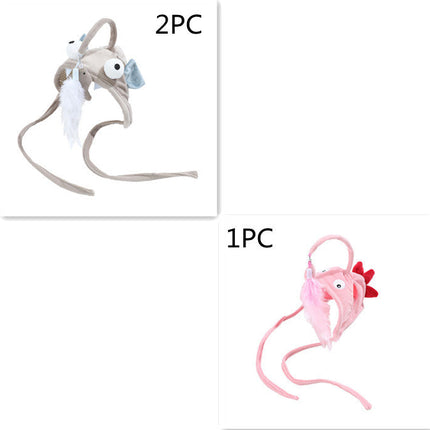 Head-Wearing Cat Toy with Feather Teaser | Adjustable Interactive Hat for Hands-Free Play