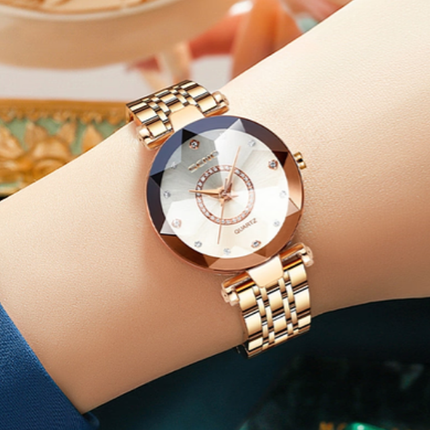 Womens Watches with Sunburst Dial, Ladies Wristwatch with Rose Gold Accents