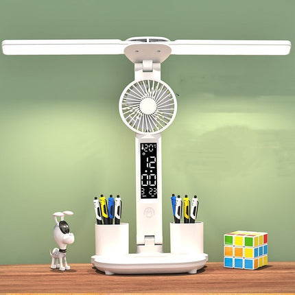 Portable LED Desk Lamp with Fan & Pen Holder | Adjustable Lighting for Organized Workspaces